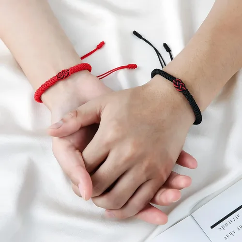 Miniatura 3 de 2 pulseras a juego para parejas color rojonegro novia relación color rosado regalo para el día de San Valentín para ella y él