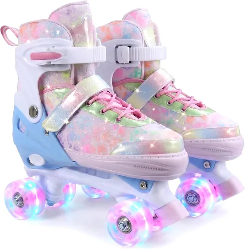 Miniatura 11 de Patines de ruedas para niños, patines rodantes ajustables de 4 tamaños con ruedas que se iluminan, 10C a 6 patines de ruedas para principiantes