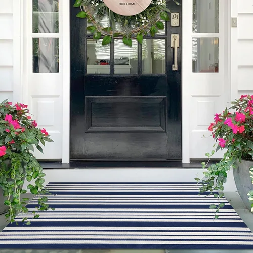 Miniatura 42 de IOHOUZE Alfombra Rayada Gris y Blanca - 27.5" X 43" Tapetes para Puerta Delantera al Aire Libre, Alfombra Lavable para Decoración de Porche