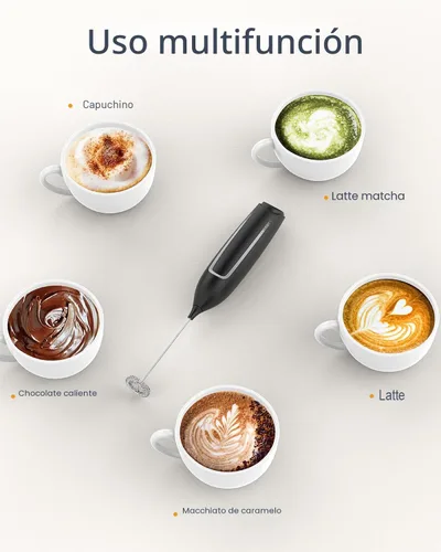 Miniatura 4 de Espumador de leche de mano con batería, espumador eléctrico con varilla de espuma, mezclador de bebidas con batidor de acero inoxidable para café