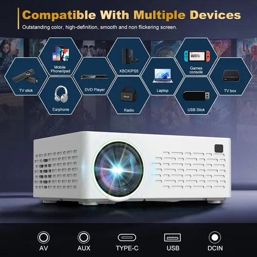 Miniatura 6 de Soporte inteligente para proyectores 4K, viene con un mini soporte, mini proyector con altavoz estéreo, proyector portátil Full HD, compatible