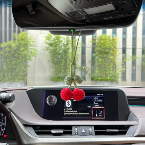 Miniatura 2 de 1 Pc Precioso Hecho A Mano Cereza Decoración Espejo Retrovisor Del Coche Accesorios Colgantes Llavero Cereza Novedad, Rojo