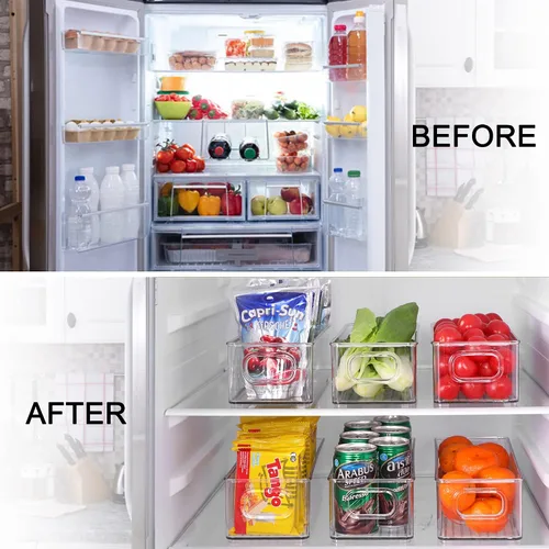 Miniatura 2 de Contenedor apilable de plástico para almacenamiento de alimentos con asas para despensa de cocina, gabinete, refrigerador, congelador, organizador