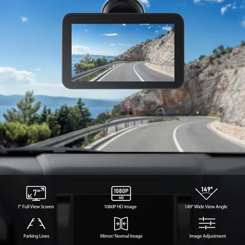 Miniatura 3 de ZEROXCLUB Kit de cámara de respaldo con cable con monitor de 7 pulgadas, pantalla HD 1080P para automóvil, camioneta, SUV, furgoneta, RV, visión