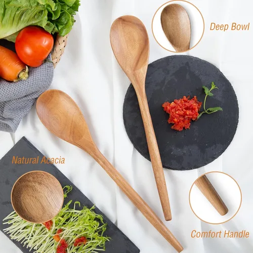 Miniatura 6 de GinSent 2 cucharas de madera para cocinar, cucharas de madera de 14 pulgadas, cucharas de madera de agarre cómodo, utensilios de cocina para agitar