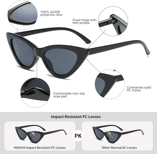 Miniatura 4 de Lentes de sol retro para mujer, con marco de plástico y diseño con estilo ojo de gato YOSHYA