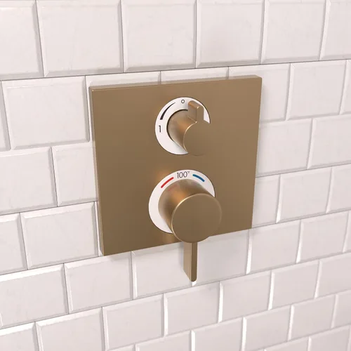 Miniatura 2 de hansgrohe Ecostat Square Embellecedor de Válvula de Ducha Termostática Moderna con Control de Temperatura y Desviador en Bronce Cepillado, 15714141
