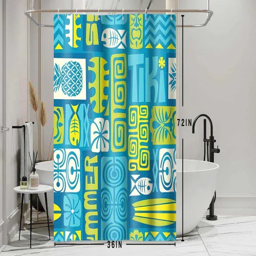 Miniatura 3 de Hawaii - Cortina de ducha exótica Tiki, 36 x 72 pulgadas, cortinas de ducha retro hawaianas étnicas de pez, piña, estilo tribal Tiki Juego