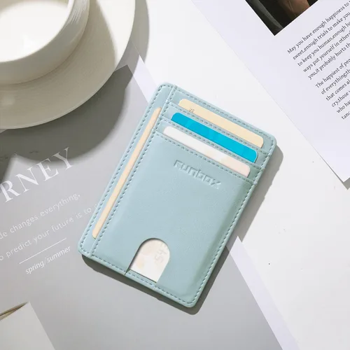 Miniatura 5 de RUNBOX Carteras de cuero minimalistas y delgadas con bloqueo RFID para bolsillo frontal, portatarjetas para hombres y mujeres, regalos para hombres