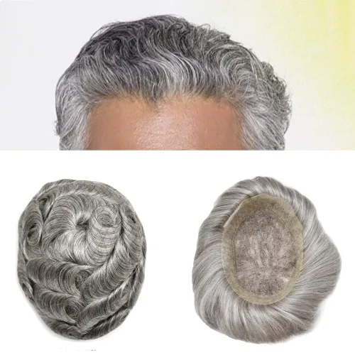 Miniatura 183 de Toupee para hombres Piezas de cabello humano real Encaje suizo para hombres Toupee unidades de cabello humano europeo para hombres Hairpieces
