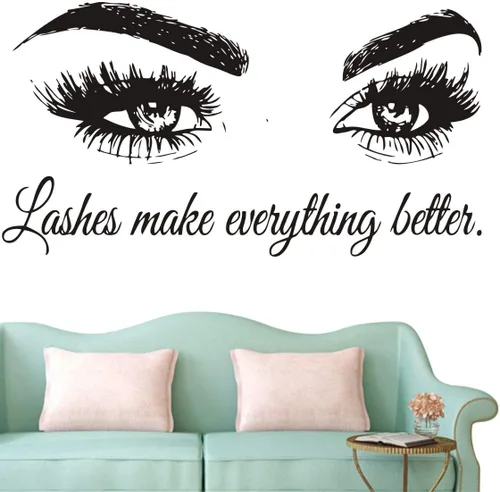 Calcomanía de pared con texto en inglés "Lashes Make Everything Better", adhesivo de vinilo para salón de belleza, sala de maquillaje, espejo o