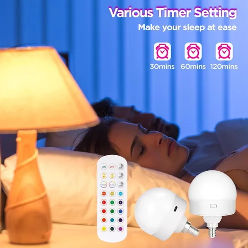 Miniatura 5 de Yochoice Bombilla de luz recargable con batería operada con control remoto E12, bombilla LED regulable con 15 colores seleccionables y 3