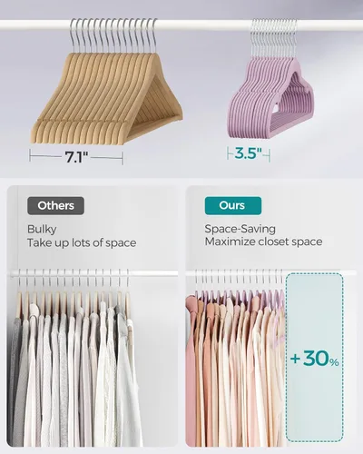 Miniatura 21 de SONGMICS - Perchas de terciopelo 50 unidades, perchas antideslizantes con muescas para hombros, barra para pantalones, gancho giratorio de 360°