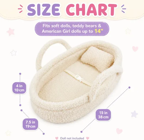 Miniatura 4 de June Garden Cozy Dream Doll Bassinet - Portador Portátil para Muñecas de Bebé - Se Adapta a Muñecas American Girl o Osos de Peluche de hasta 14