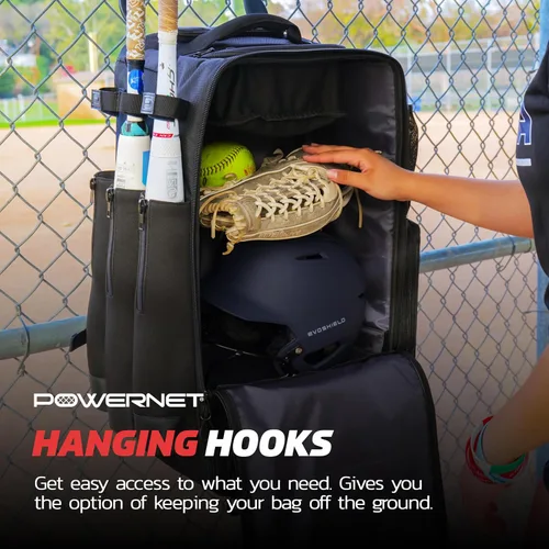 Miniatura 4 de PowerNet Odyssey - Bolsa de softbol y béisbol, mochila con ruedas para equipo de béisbol, bolsa de murciélago con 4 mangas de murciélago