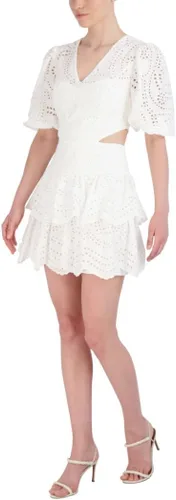 Miniatura 2 de BCBGMAXAZRIA Vestido corto de algodón con ojales y cuello en V para mujer