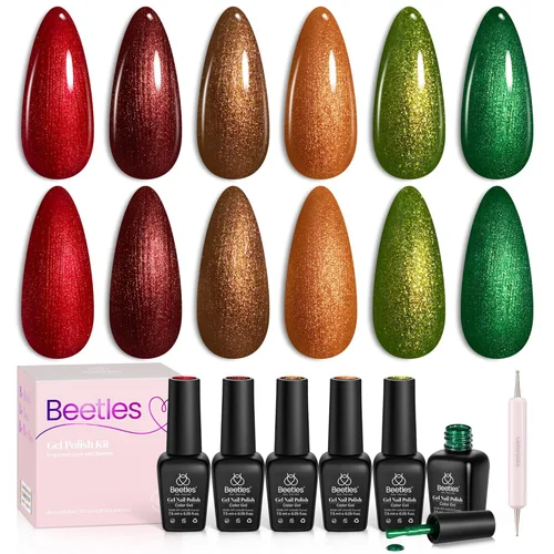 Miniatura 31 de Beetles - Juego de esmalte de uñas de gel de 6 colores, ojo de gato plateado, gel transparente rojo, rosa, amarillo, verde, negro, con efecto