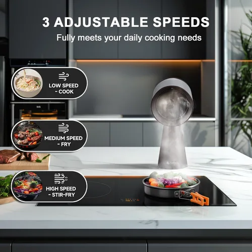 Miniatura 3 de AMZCHEF Campana extractora portátil, ventilador extractor de cocina de 3 velocidades con luz, bajo ruido, filtro de aluminio desmontable, taza