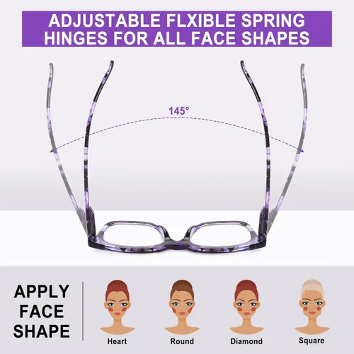 Miniatura 3 de Paquete de 6 lentes de lectura de moda para mujeres y hombres, bloqueo de luz azul, lectores cuadrados de gran tamaño con bisagra de resorte 2