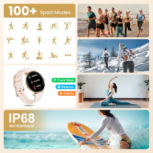 Miniatura 3 de Hwagol Relojes inteligentes para mujer compatibles con iPhone Android [llamadas/cuerpo delgado de metal], pantalla AMOLED microesférica de 1.43 Rosa