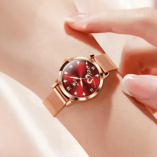 Miniatura 2 de OLEVS Reloj de pulsera de cuarzo analógico con diamantes de oro rosa para mujer, vestido de lujo, acero inoxidable, luminoso, impermeable, fecha