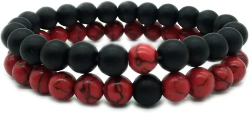 Miniatura 14 de CNLQ - Pulseras de larga distancia para parejas, regalo a juego, ágata mate de 0.315 in, cuentas de piedra (rojo elástico)