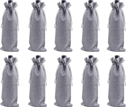 Miniatura 5 de 10 bolsas de vino de arpillera azul marino, 5.9 inx13.8 in/6.0"x14.0'' con cordón y forro para botellas de vino, bolsas de arpillera para botellas