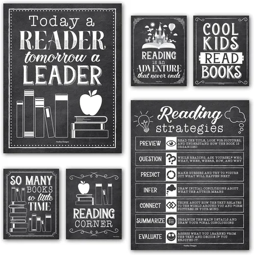 Miniatura 13 de Hadley Designs Pósteres de lectura para decoración de aula primaria y biblioteca, 6 decoraciones de esquina de lectura para decoraciones de aula