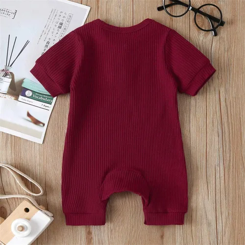 Miniatura 99 de Mameluco unisex de manga corta para bebé recién nacido, con botones, de una pieza, ropa de color sólido