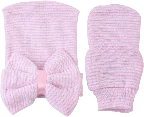 Miniatura 2 de Gorras y manoplas para recién nacidos, gorro de hospital para recién nacidos, guantes antiarañazos, set de regalo para niños y niñas
