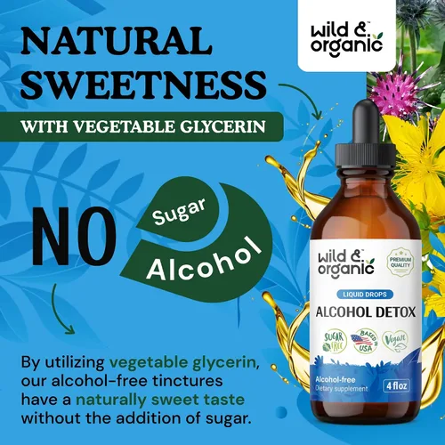 Miniatura 6 de Wild & Organic Gotas de desintoxicación de alcohol, limpieza de hígado y riñón con cardo mariano, triturador de piedras Chanca Piedra, complejo anti
