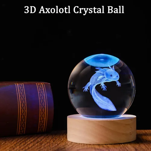 Miniatura 3 de Bola de Cristal 3D Axolotl de 60mm Axolotl Lámpara Nocturna de Juguete Regalos para Mujeres Esposa Novia Mamá Pareja Figura de Axolotl para Niñas