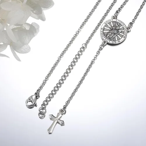 Miniatura 606 de Collar con colgante de plata de ley 925 con medalla de San Patrón, joyería religiosa para hombres y mujeres, con cadena de acero inoxidable 316L