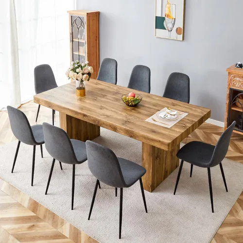 Miniatura 27 de gopop Rustic Modern 79" Rectangular Dining Table, Solid Wood Farmhouse Kitchen Table with Sturdy Legs, Wooden Dining Room Table for 6–10 People