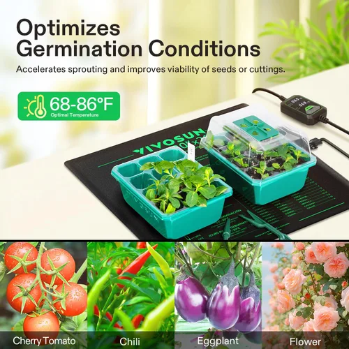 Miniatura 6 de VIVOSUN Alfombrilla de calor para plántulas de 20"x20.75" con controlador de temperatura incorporado, almohadilla térmica para plantas certificada