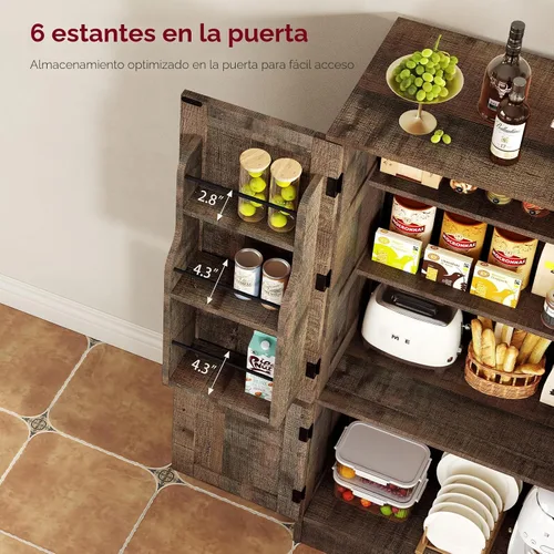 Miniatura 4 de TEENFON Armario de almacenamiento con 4 puertas, armario de cocina de granja de 43.3 pulgadas de alto con 6 estantes de puerta, armarios