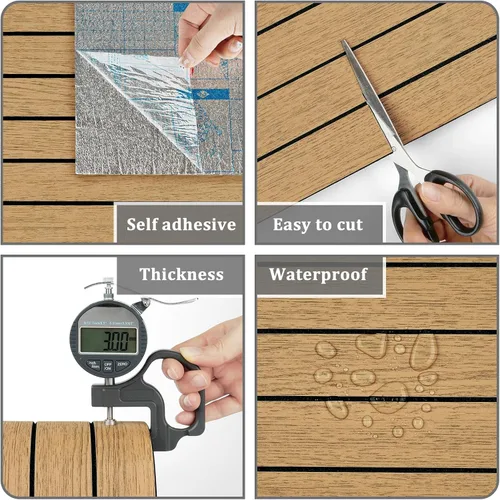 Miniatura 6 de Paneles de madera marrón para despegar y pegar, panel de listones de pared de madera sintética acústica con textura 3D, autoadhesivo, insonorizado