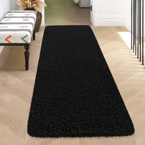 Miniatura 9 de Alfombras suaves para dormitorio, alfombra de pasillo de 2 x 6 pies, alfombra de felpa lanuda antideslizante para mesita de noche, sofá, sala
