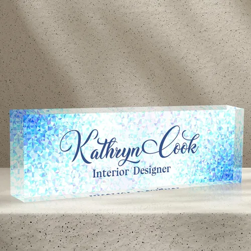 Placa de nombre de escritorio personalizada, diamantes azules, regalo de decoración de oficina para profesores, jefes, empleados
