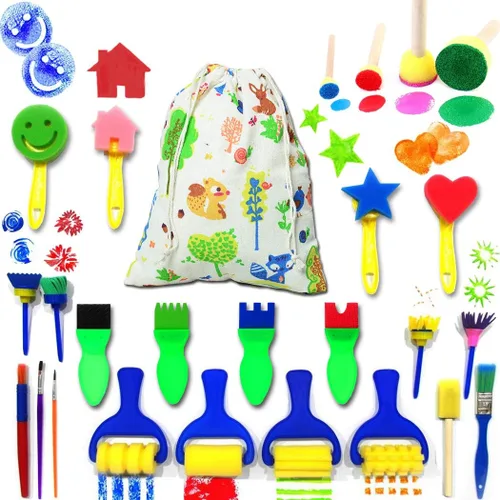 Herramientas de dibujo de pintura de arte y manualidades para niños, juego de brochas de esponja de flores, kits divertidos de aprendizaje temprano