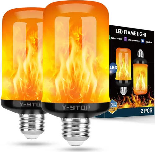 Y- STOP Bombillas LED de llama mejoradas, 4 modos de luz parpadeante para exteriores con efecto invertido, bombilla de llama de base E26 para