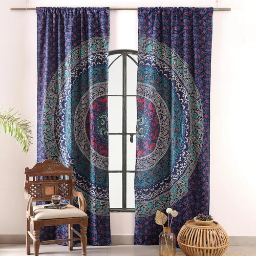 Miniatura 16 de Popular Handicrafts - Paneles de cortina estilo Indio Hippie Bohemio Hermosa Mandala Multicolor Azul Pavo Real