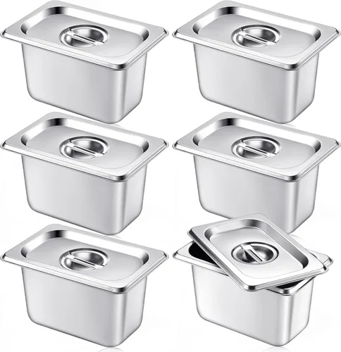 Miniatura 12 de Mifoci Paquete de 12 Sartenes de Acero Inoxidable para Hotel con Tapa, Tamaño 1/3 x 6 Pulgadas de Profundidad Suministros de Restaurante