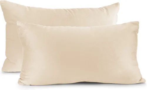 Nestl Juego de 2 fundas de almohada, acogedoras fundas de almohada decorativas de terciopelo de 12 x 20 pulgadas, fundas de almohada suaves y Beige