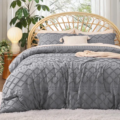 Miniatura 9 de Bedsure Juego de Edredón Tamaño Twin – Edredón beige, ropa de cama Boho con mechones estilo shabby chic para niños, juego de ropa de cama vintage