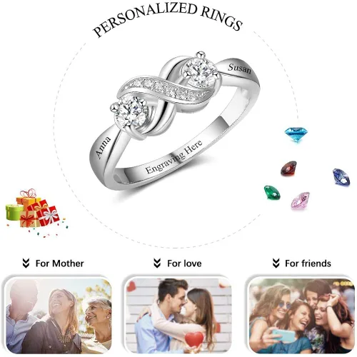 Miniatura 3 de Tian Zhi Jiao Anillos de compromiso personalizados con infinito para su personalización, 2 anillos de imitación para madres grabados con 2 nombres