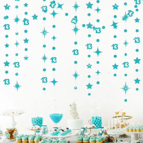 Miniatura 7 de Decoraciones Negras de Cumpleaños Número 13 Círculo Punto Estrella Centelleante Guirnalda Serpentina Colgante Metálica Banderín Banner Telón de Negro