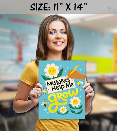 Miniatura 3 de HoneyKICK Pósteres de mentalidad de crecimiento para el aula, juego educativo de arte de pared de 6 piezas, decoración de pared motivacional de 11 x