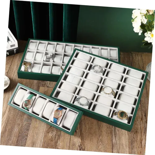 Miniatura 3 de LIFKOME 2pcs 6-grid Watch Storage Multi-function Watch Organizer Bracelet Display Tray Watch Holder Green Watches for Men Shop Bracelet Organizer