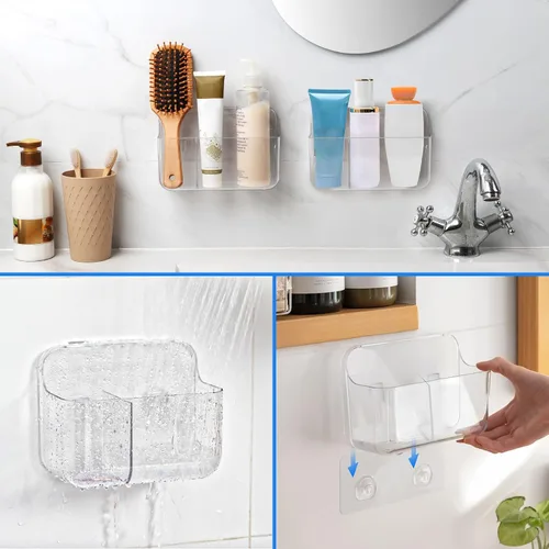 Miniatura 6 de Diesisa Organizador de Pared de 2 Piezas de Acrílico, Organizador Adhesivo Transparente para Puerta de Gabinete, Estantes de Baño para Pared, Sin